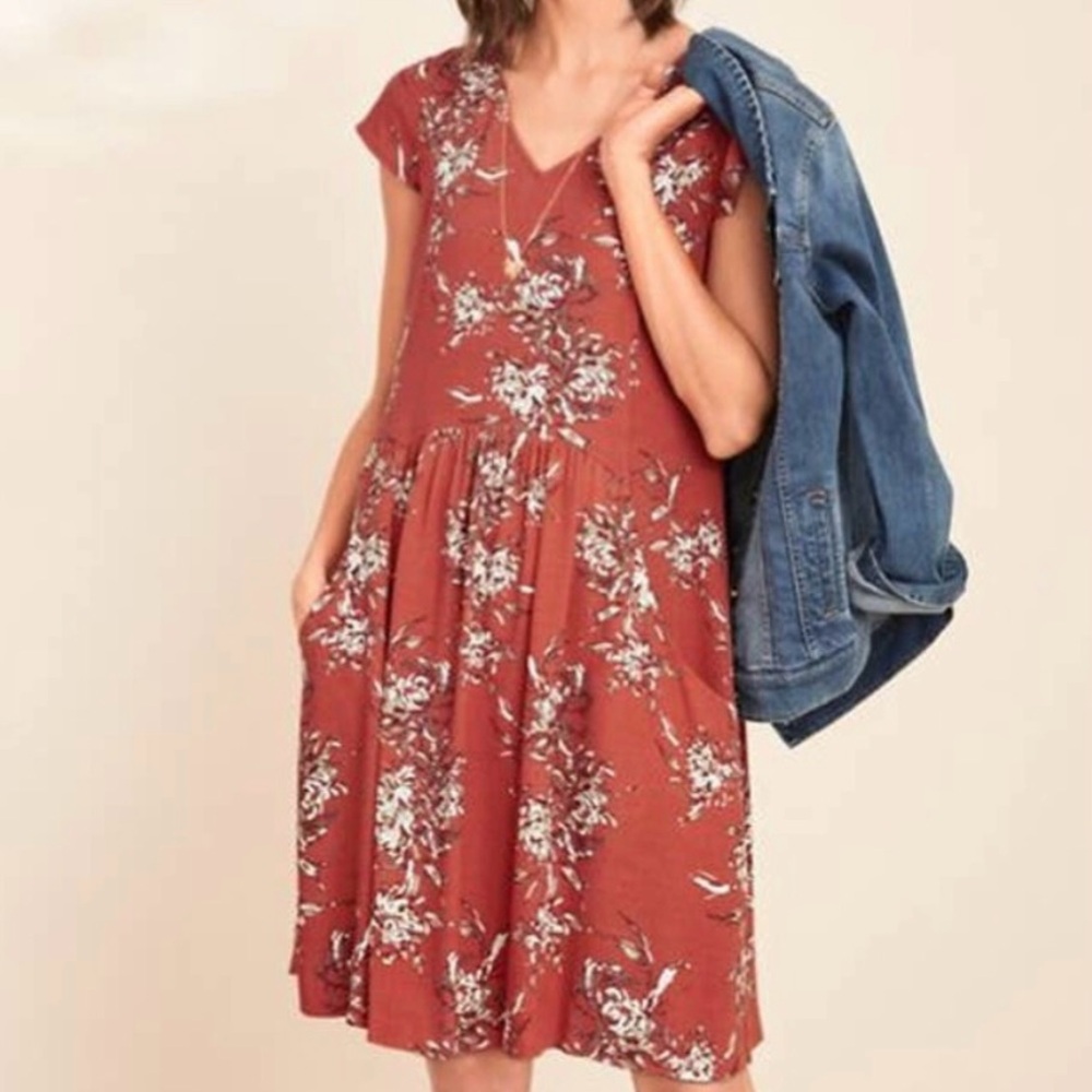 Garnet Hill Summer Day Drop Waist V-neck Mini Dress Womens 8 Cottagecore Flowy